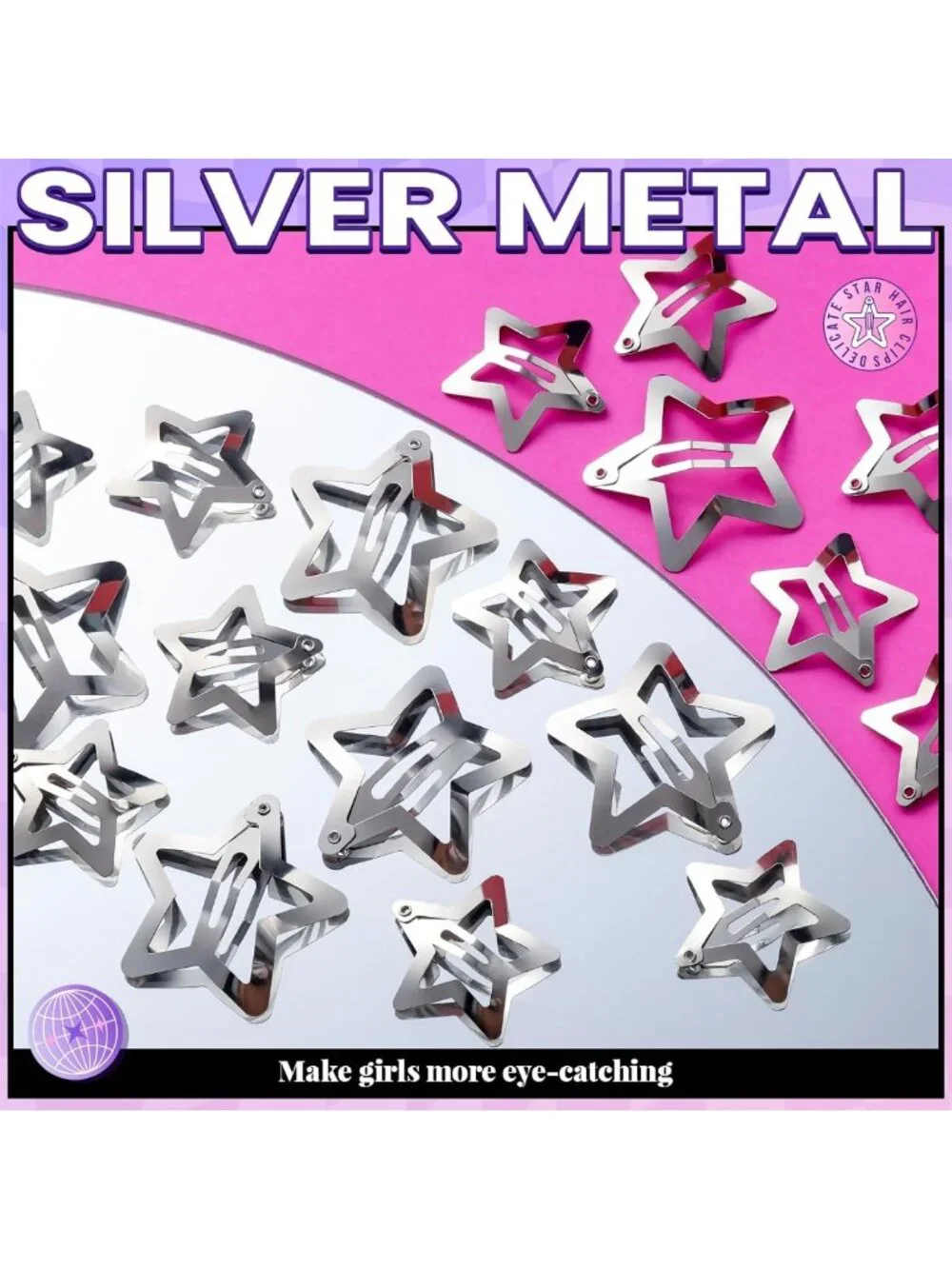 20 Pcs Y2K Hair Clips & Barrettes Set - Silver Non-Slip Snap Hair Accessories